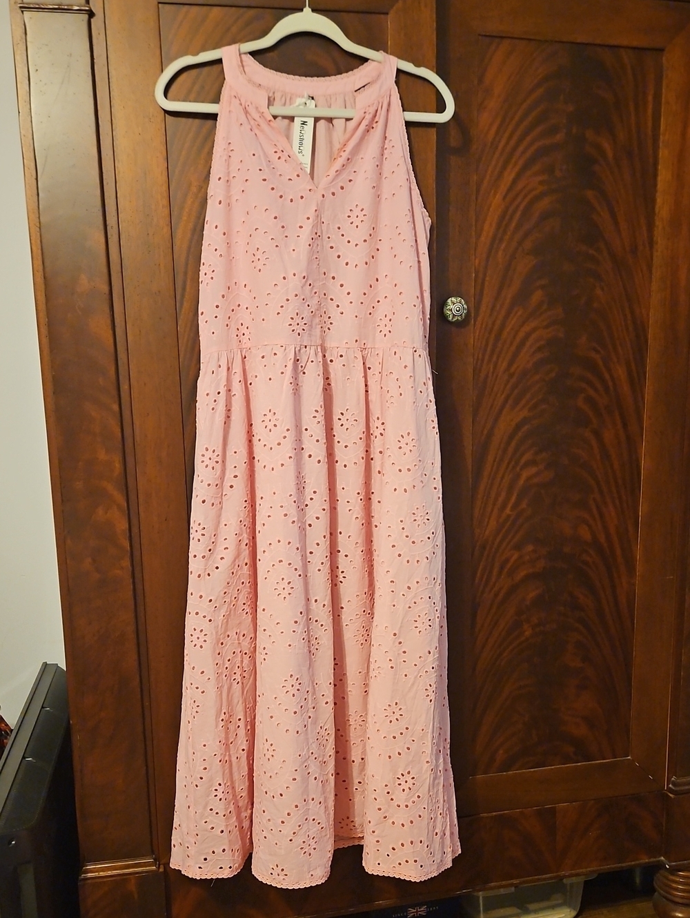 NWT - Pink Eyelet Halter Maxi Dress - Size Small